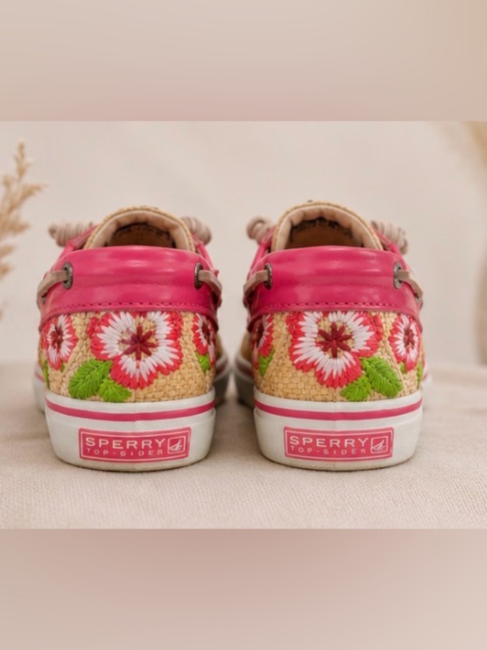 Sperry Pink and Natural Floral Embroidered Moccasins - Picture 3 of 4